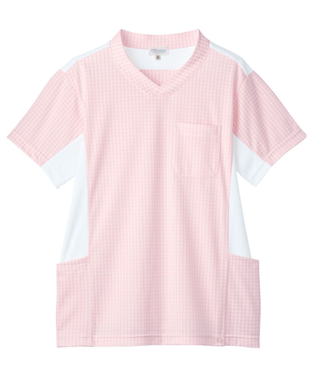 PT319-71　男女兼用ニットギンガムスクラブ　ペールピンク