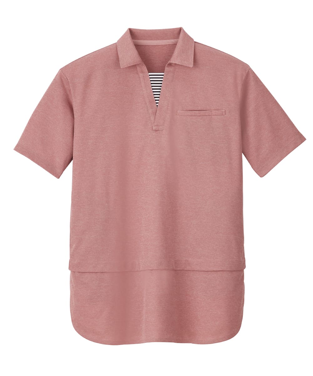 【キャンペーン商品】HSP018-9　男女兼用半袖ロングポロシャツ　サンセットピンク
