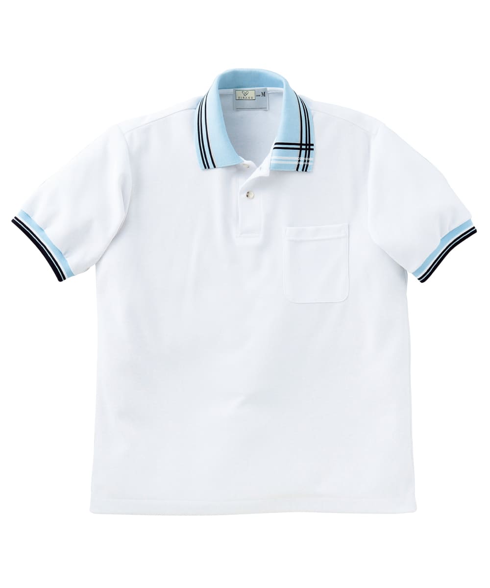 CR106-70　ポロシャツ　ホワイト×サックス