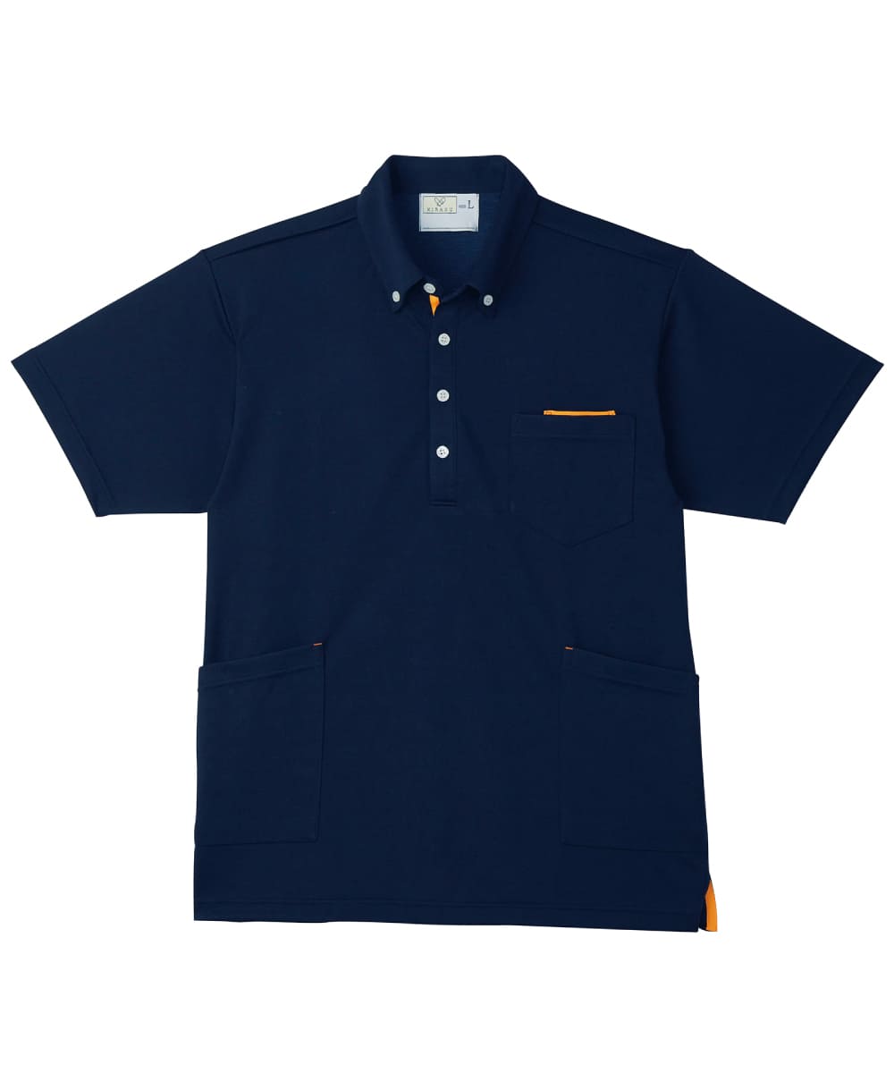 CR156-59　ニットシャツ　ネイビー×オレンジ