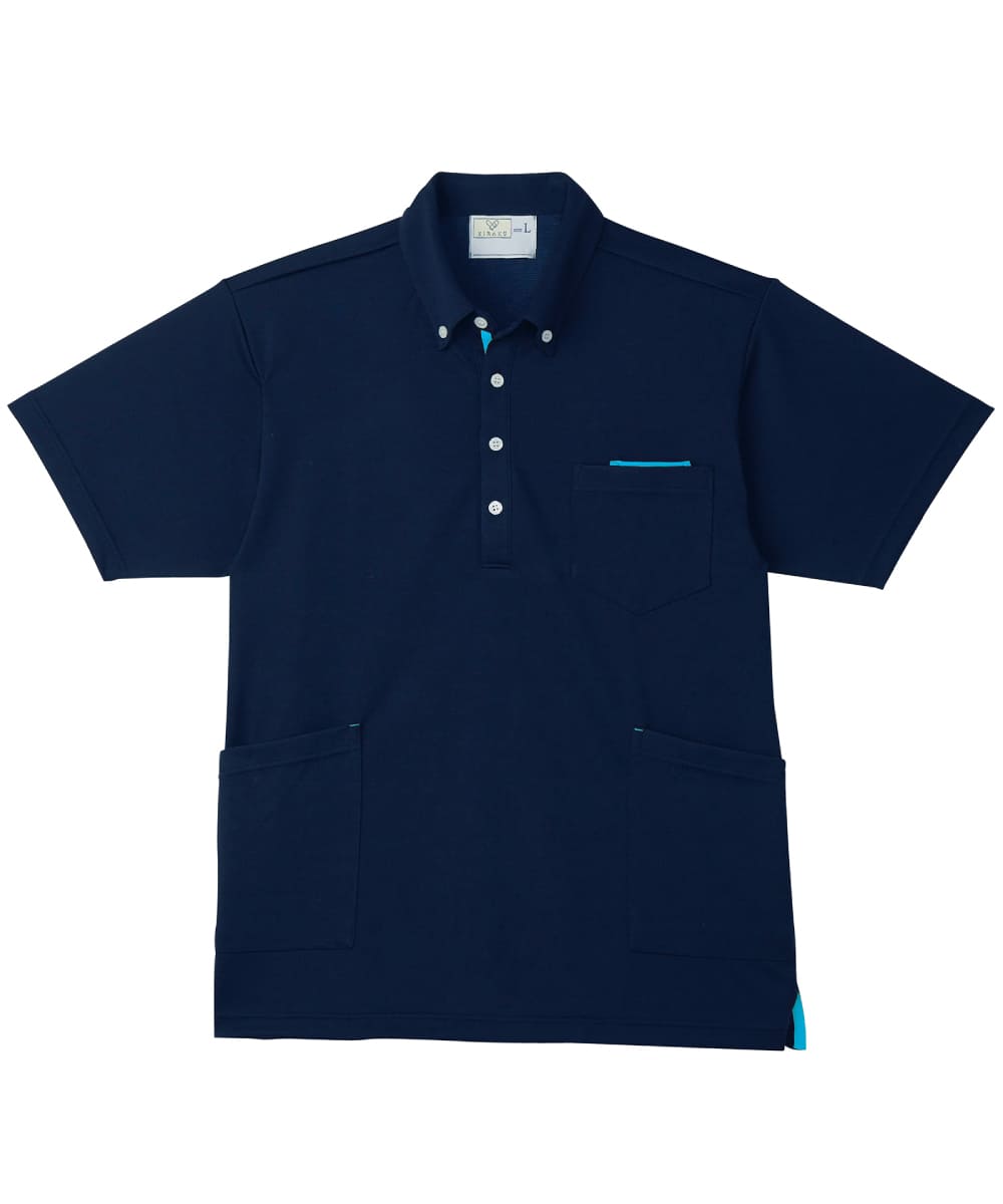 CR156-75　ニットシャツ　ネイビー×サックス