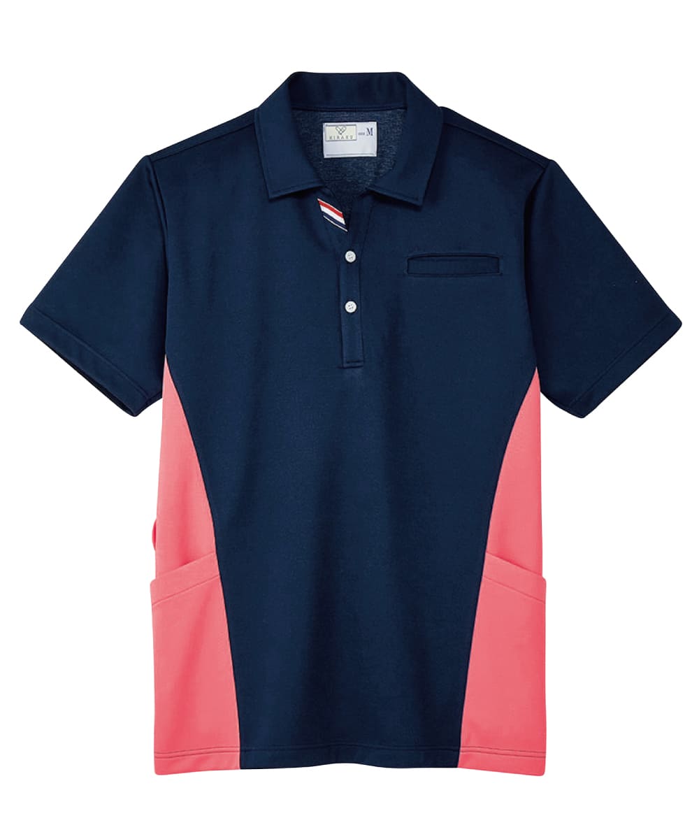 CR182-11　ケアワークシャツ　ネイビー×カメリアピンク