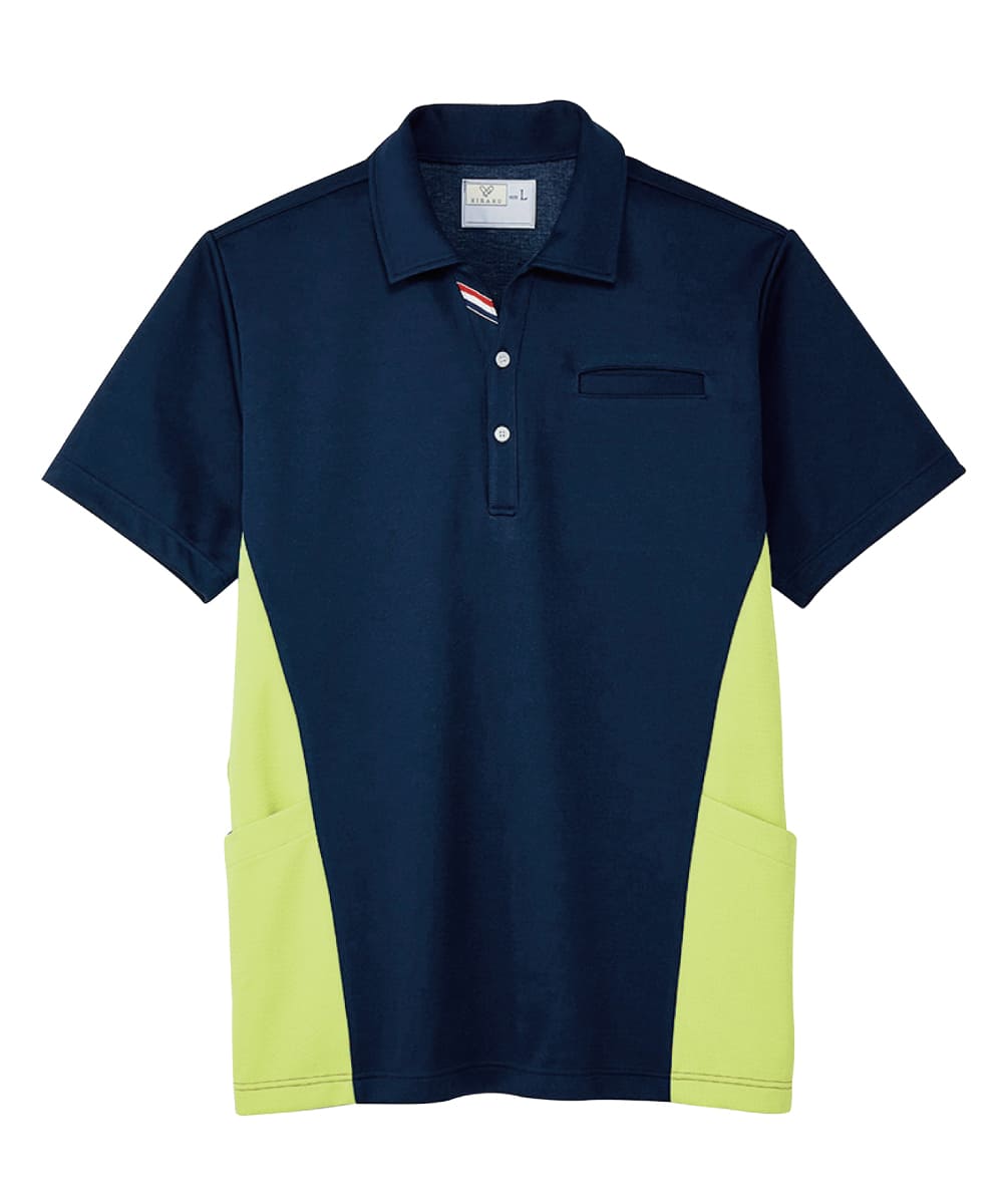 CR182-36　ケアワークシャツ　ネイビー×ライム