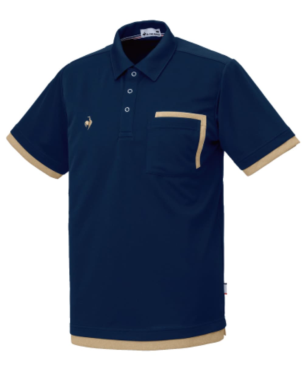 UZL3211-57　男女兼用ニットシャツ　ネイビー×ベージュ