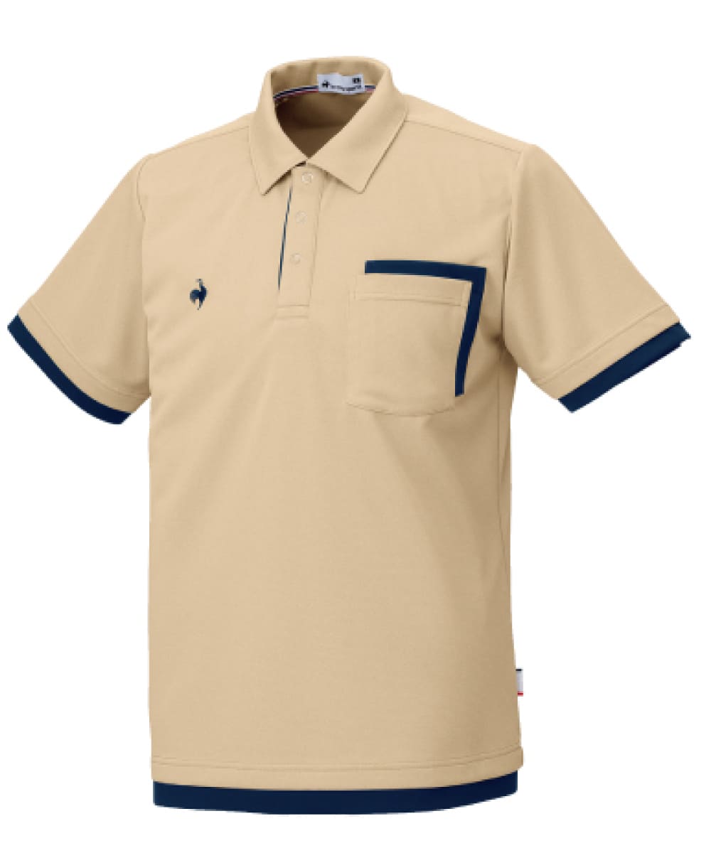 UZL3211-7　男女兼用ニットシャツ　ベージュ×ネイビー