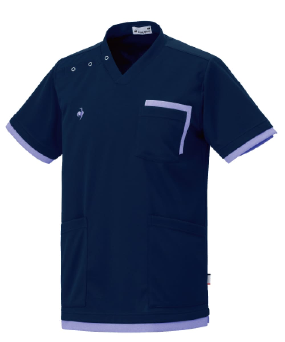 UZL3212-512　男女兼用ニットスクラブ　ネイビー×ラベンダー