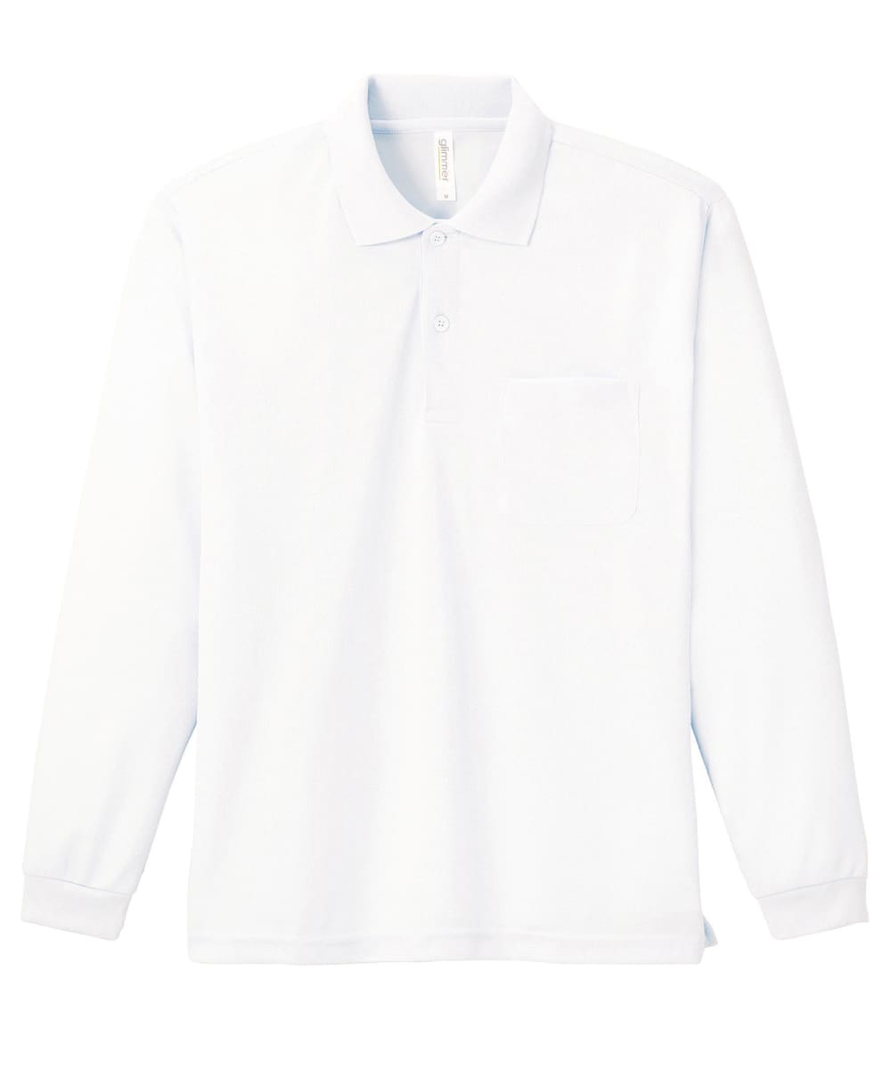 00335-ALP-001　4.4オンスドライ長袖ポロシャツ(ポケット付)　ホワイト