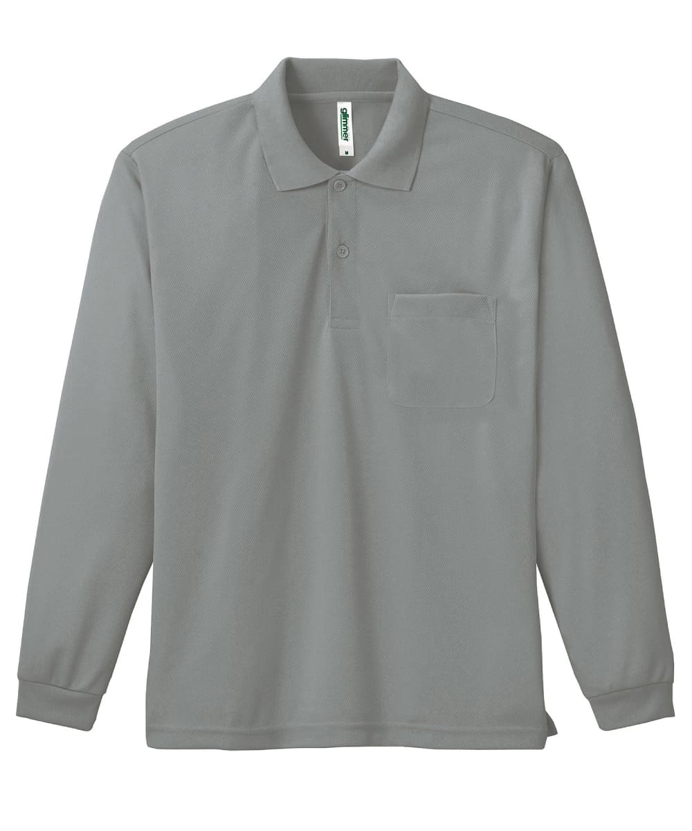 00335-ALP-002　4.4オンスドライ長袖ポロシャツ(ポケット付)　グレー
