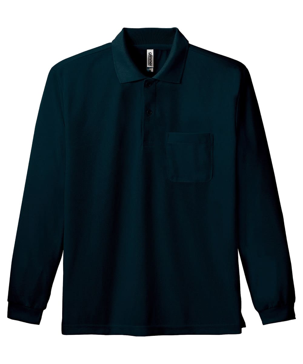 00335-ALP-005　4.4オンスドライ長袖ポロシャツ(ポケット付)　ブラック