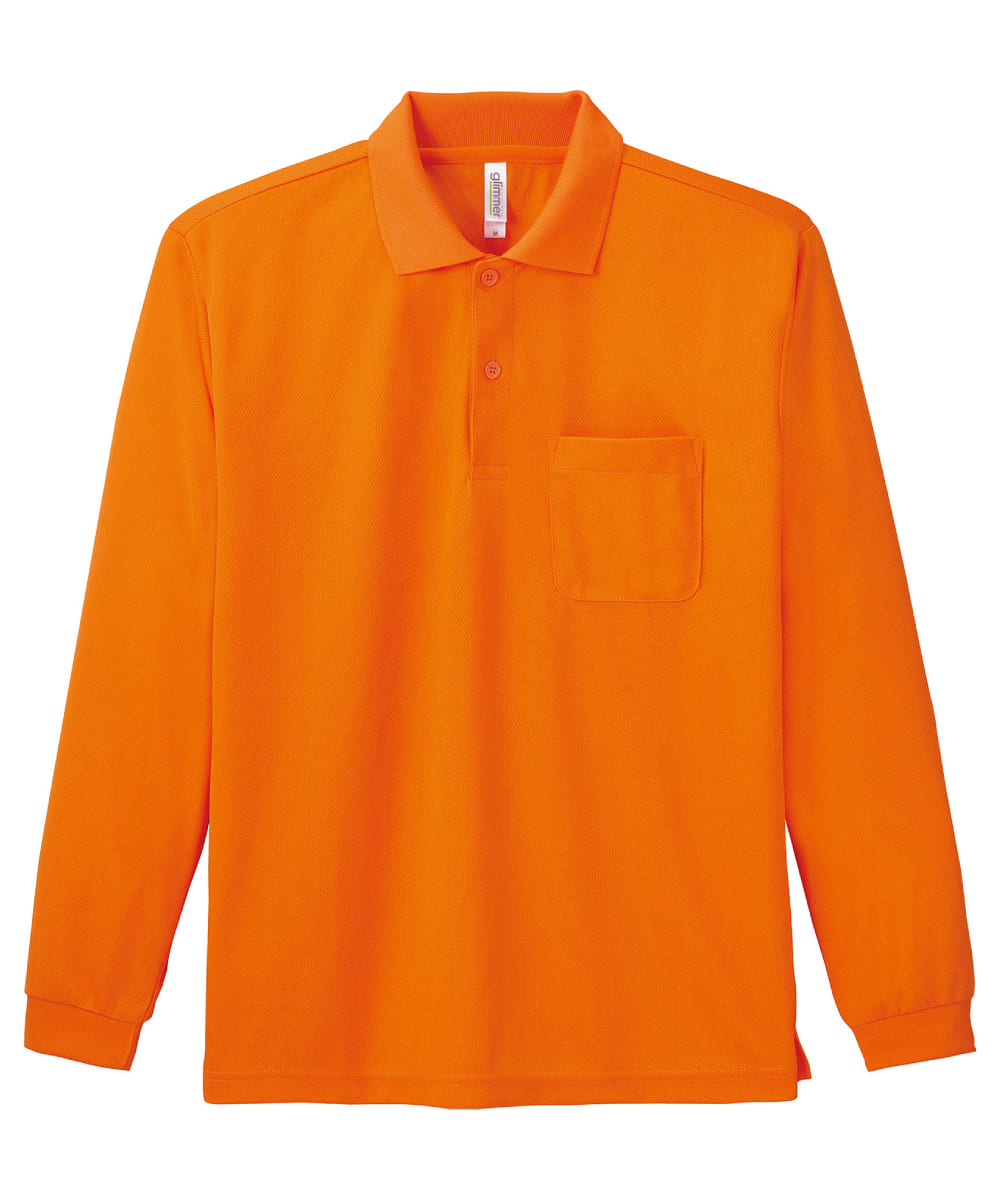 00335-ALP-015　4.4オンスドライ長袖ポロシャツ(ポケット付)　オレンジ