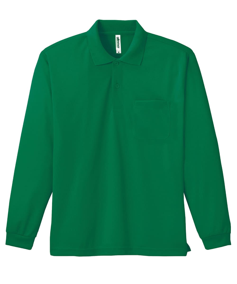 00335-ALP-025　4.4オンスドライ長袖ポロシャツ(ポケット付)　グリーン