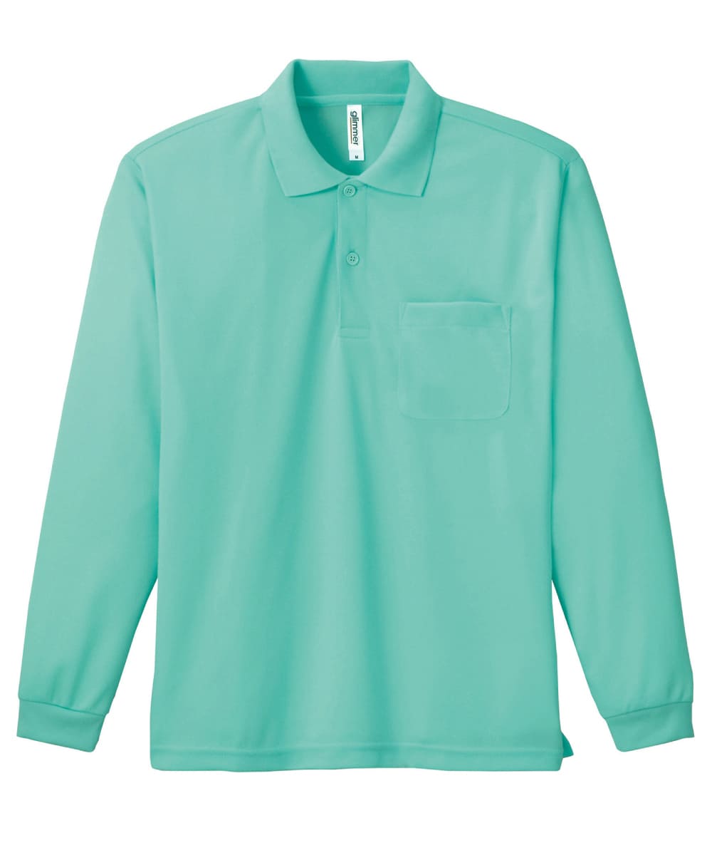 00335-ALP-026　4.4オンスドライ長袖ポロシャツ(ポケット付)　ミントグリーン