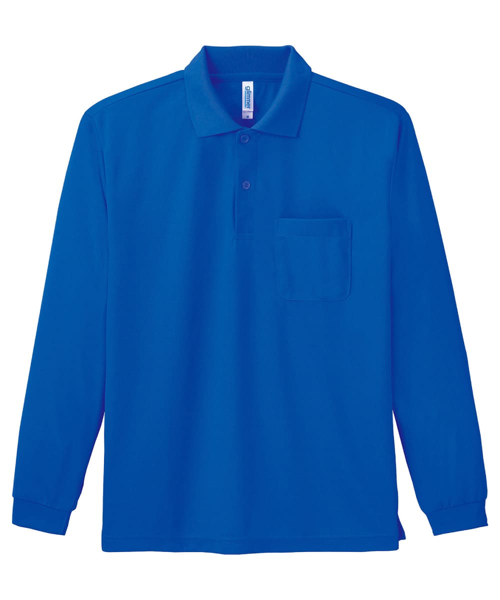 00335-ALP-032　4.4オンスドライ長袖ポロシャツ(ポケット付)　ロイヤルブルー