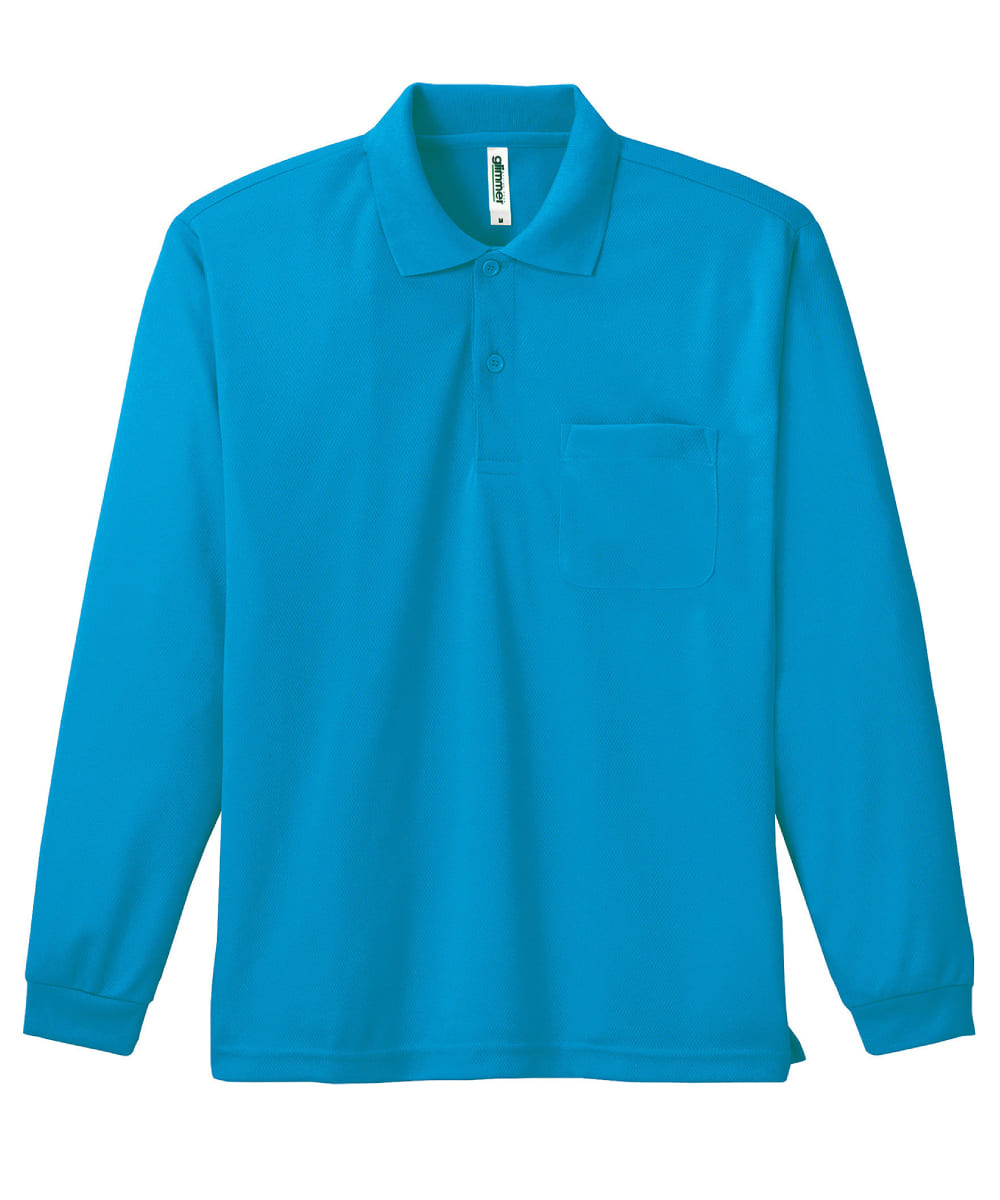 00335-ALP-034　4.4オンスドライ長袖ポロシャツ(ポケット付)　ターコイズ