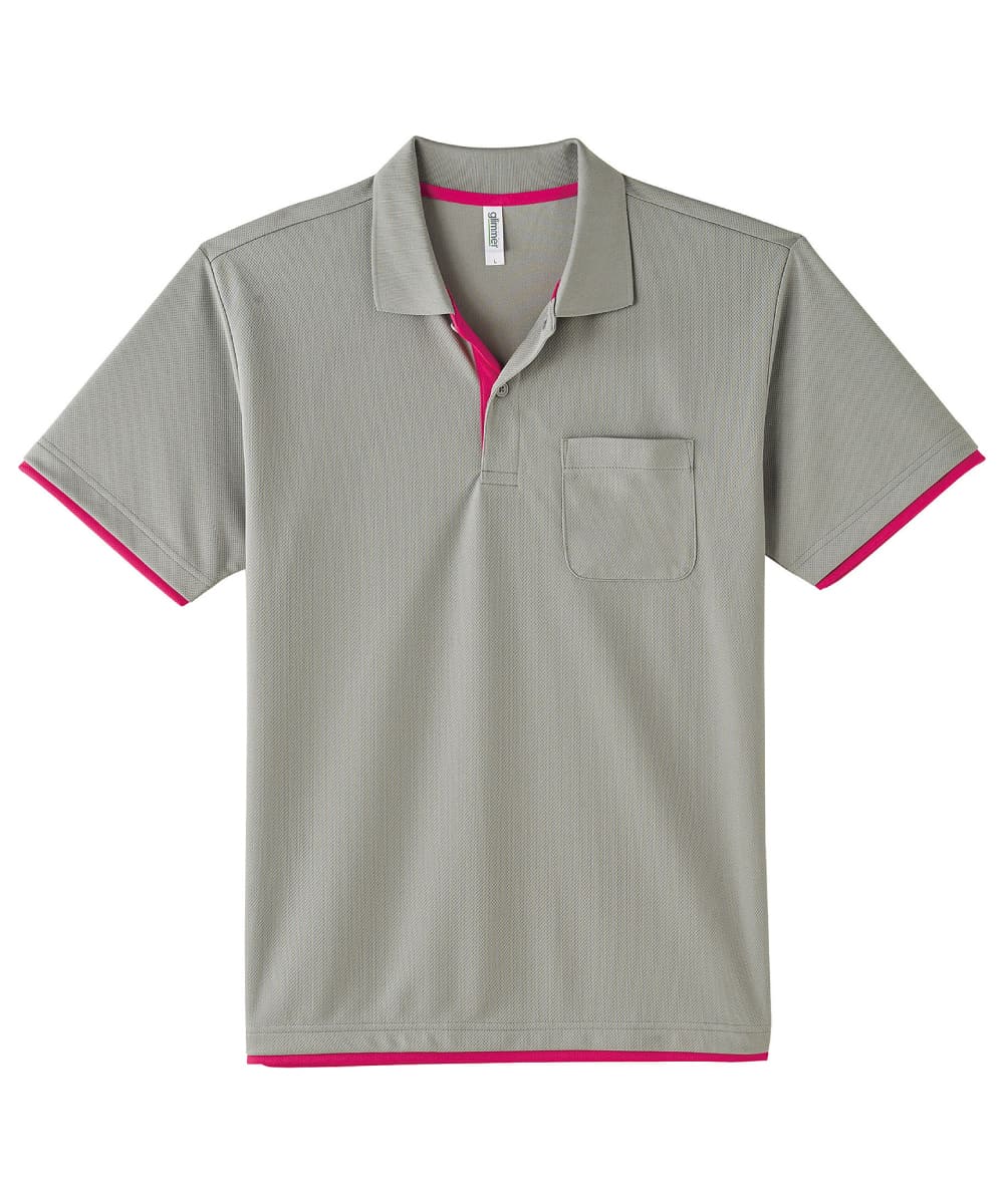 00339-AYP-646　4.4オンスドライレイヤードポロシャツ　グレー×ホットピンク