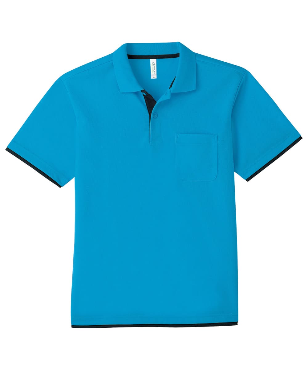 00339-AYP-653　4.4オンスドライレイヤードポロシャツ　ターコイズ×ブラック
