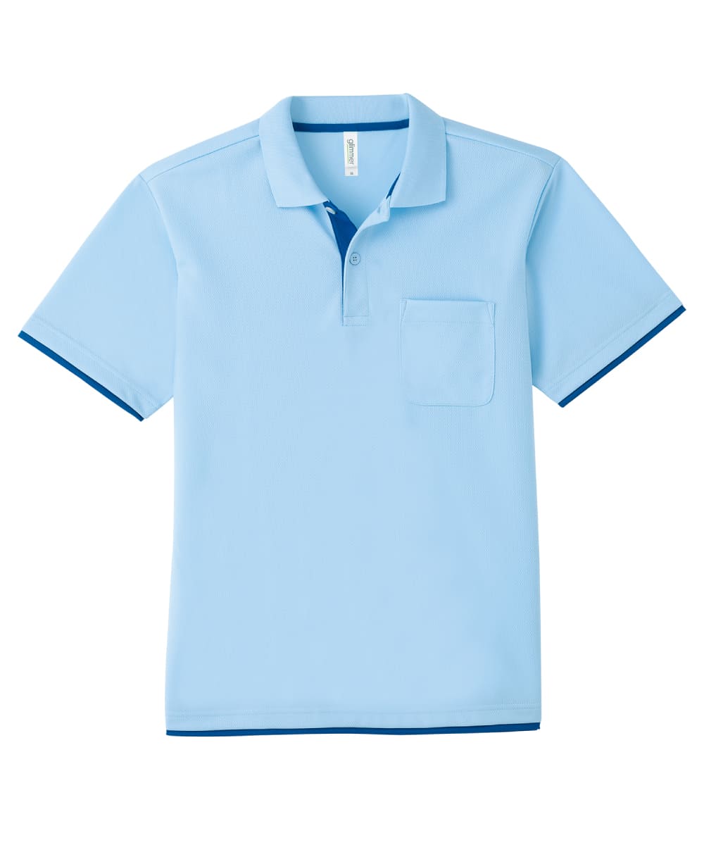 00339-AYP-664　4.4オンスドライレイヤードポロシャツ　ライトブルー×ロイヤルブルー