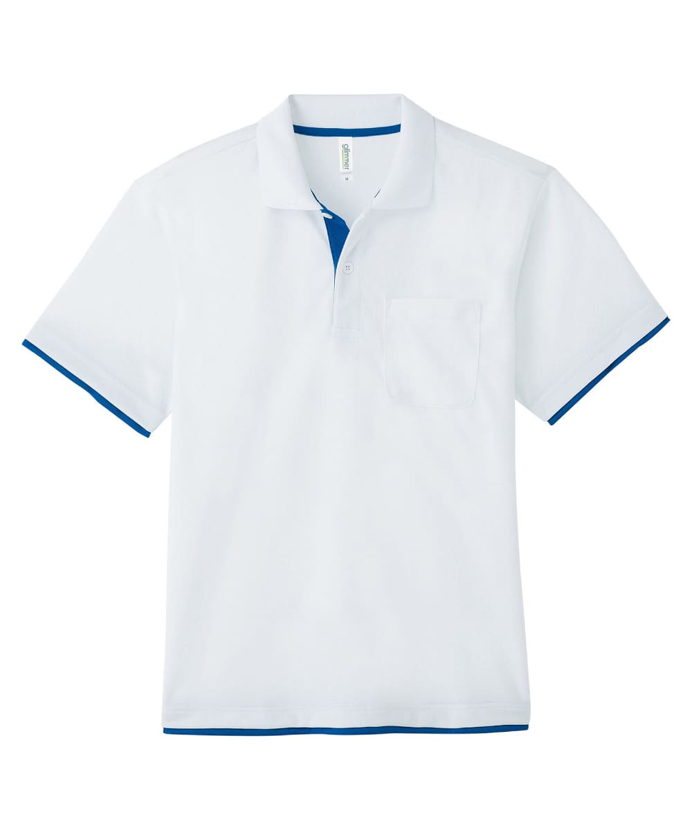 00339-AYP-732　4.4オンスドライレイヤードポロシャツ　ホワイト×ロイヤルブルー