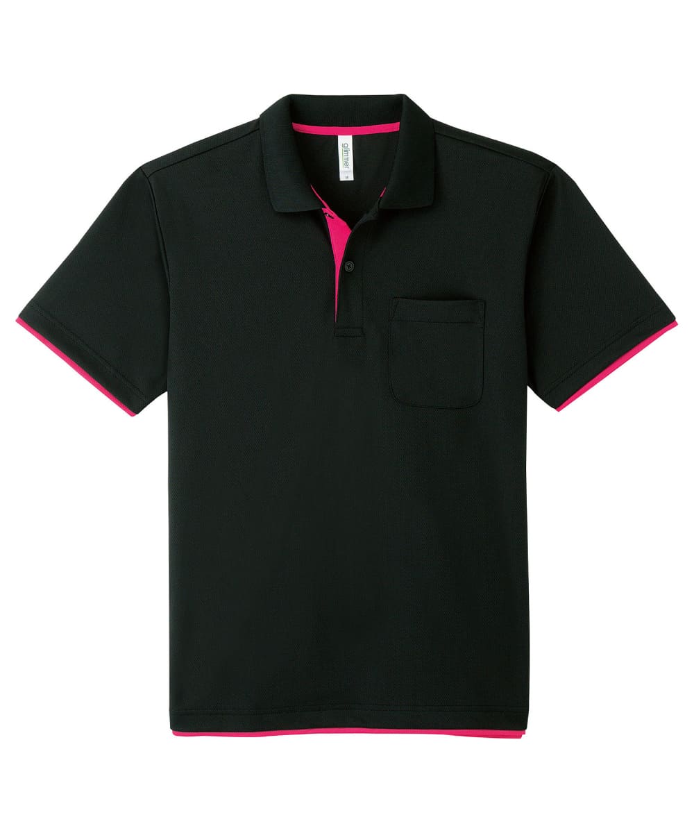 00339-AYP-746　4.4オンスドライレイヤードポロシャツ　ブラック×ホットピンク