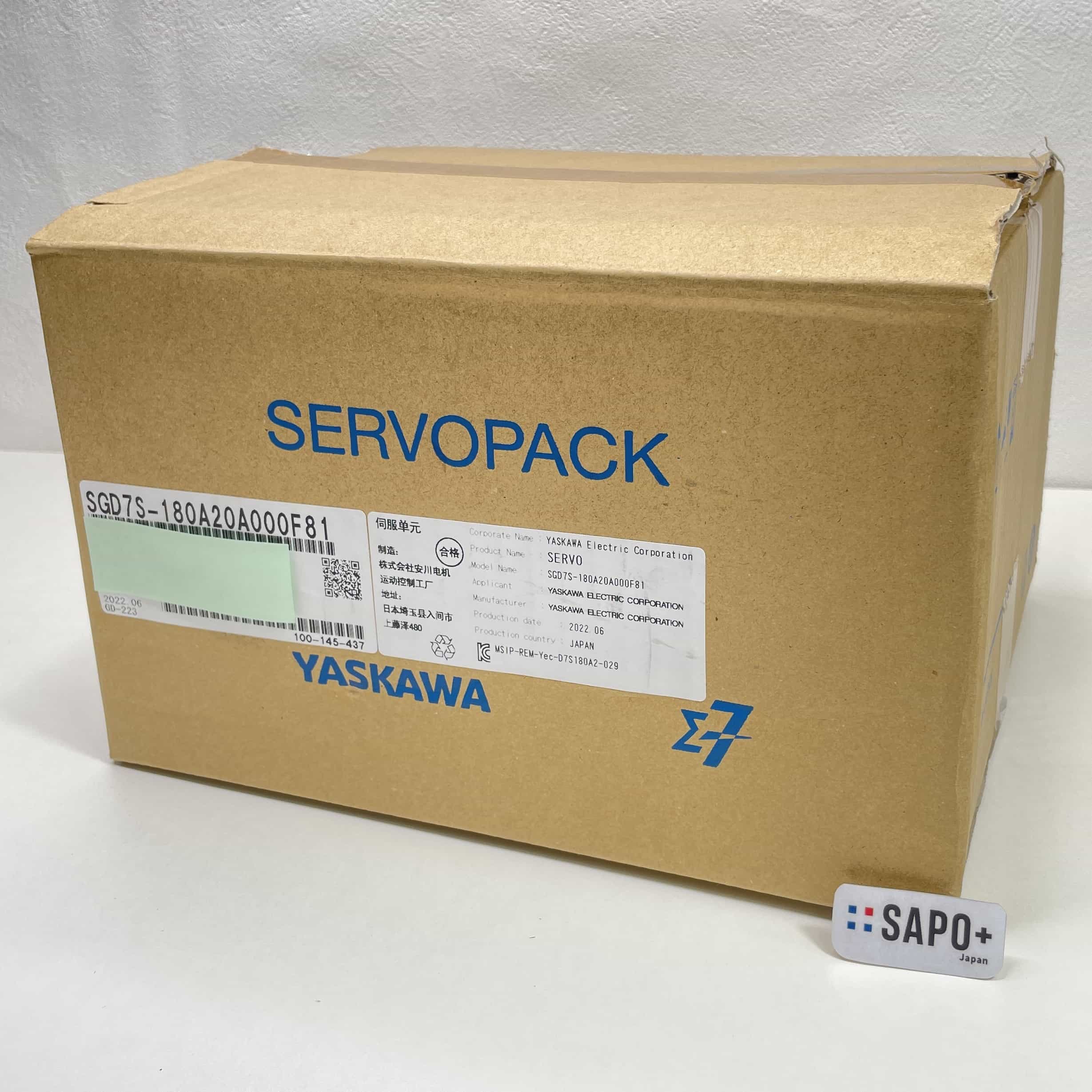 SGD7S-180A20A000F81 2022年製 開封済 サーボアンプ 安川電機