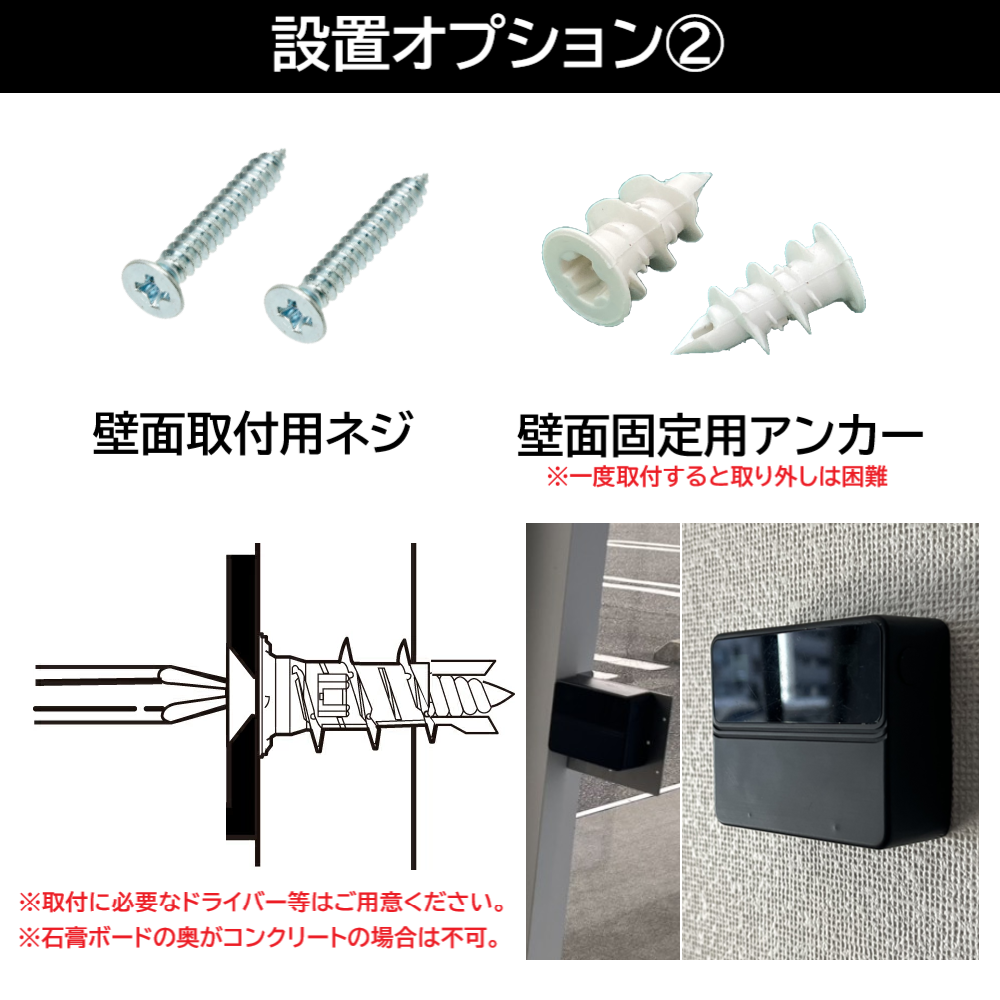 入退場カウンター設置オプション2_壁面･サッシ取付用ネジ＋アンカー