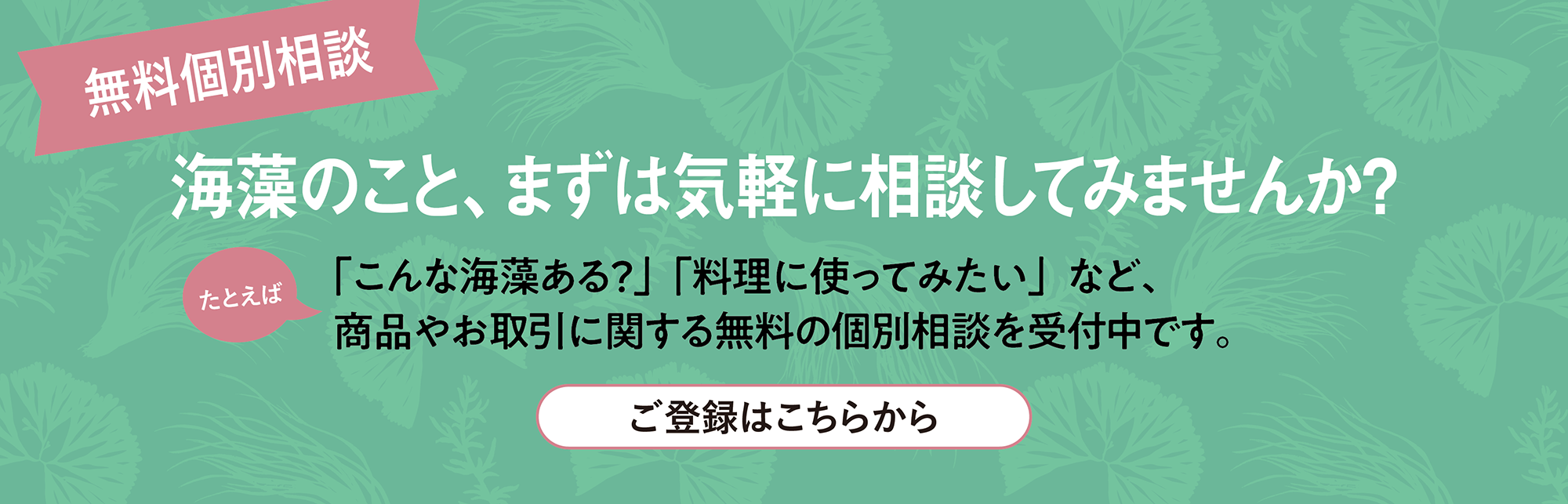 海藻のこと、まずは気軽に相談してみませんか？ 商品やお取引に関する無料個別相談のご登録はこちら。