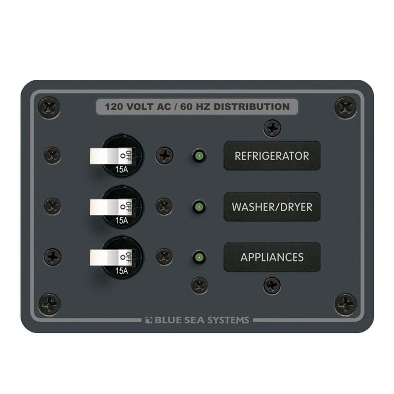 BlueSea スイッチパネル 120VAC 3 Circuit Breaker (8058)