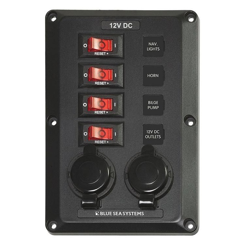 BlueSea DC スイッチ パネル 12VDC CB 4 Pos 2 12V Plugs (4351)