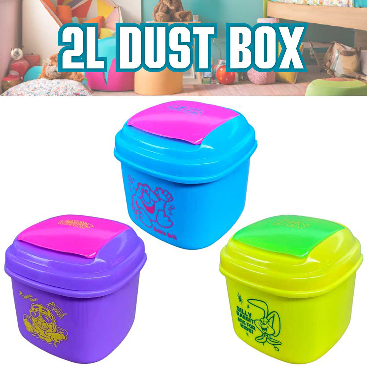 【鮮やかネオンカラー！】【便利な蓋付き☆】 2L DUST BOX 卓上 ゴミ箱 GARFIELD Betty Boop など ■ 2L ダストBOX