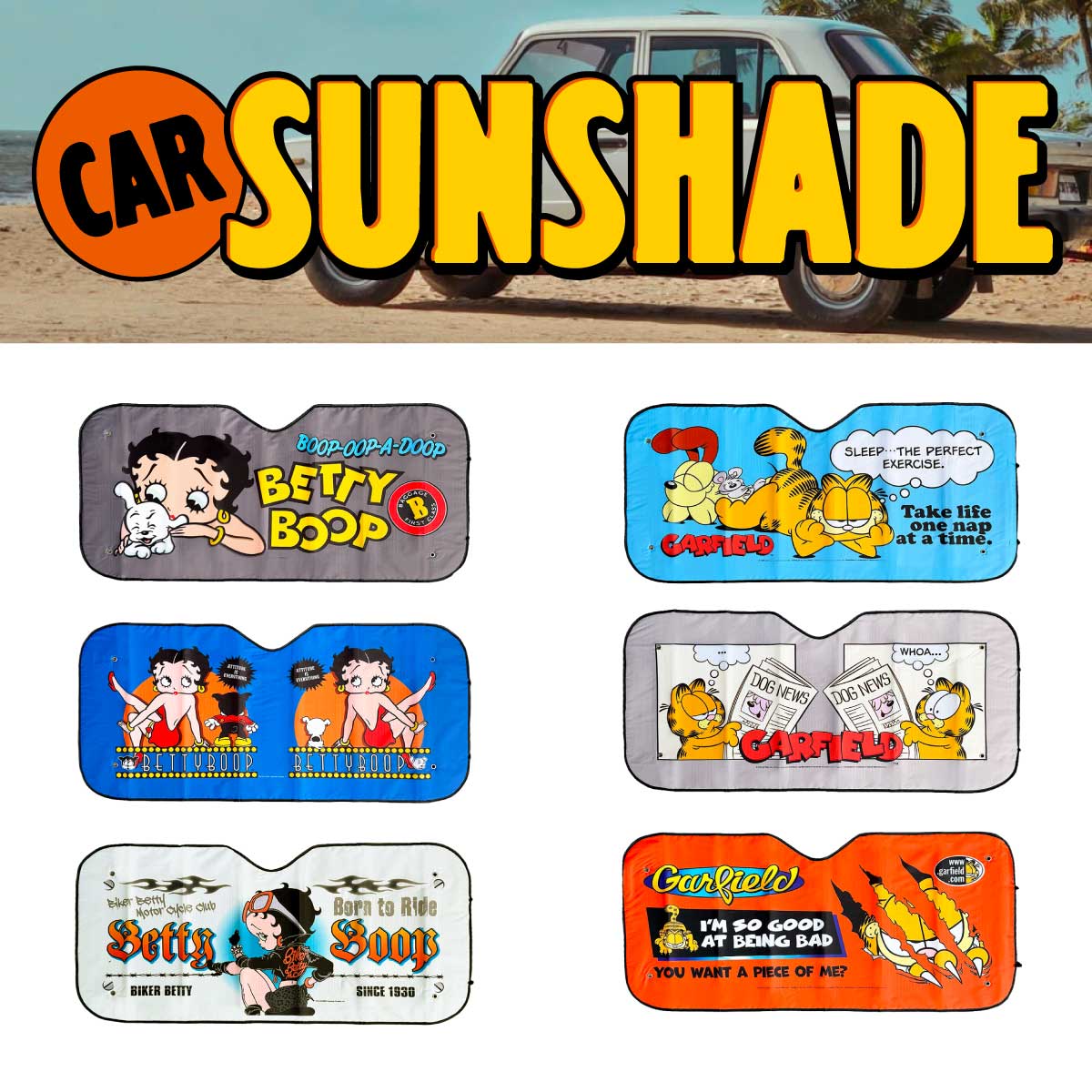 【愛車を守る！】【車内をポップに彩る☆】 BETTY BOOP GARFIELD CAR SUNSHADE■カーサンシェード