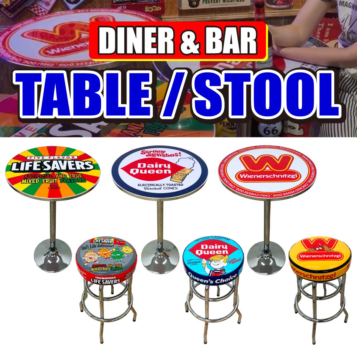 【アメリカンダイナー☆】【お店やお部屋の主役に！】円形 DINER & BAR TABLE/STOOL■ダイナー＆バーテーブル/スツール