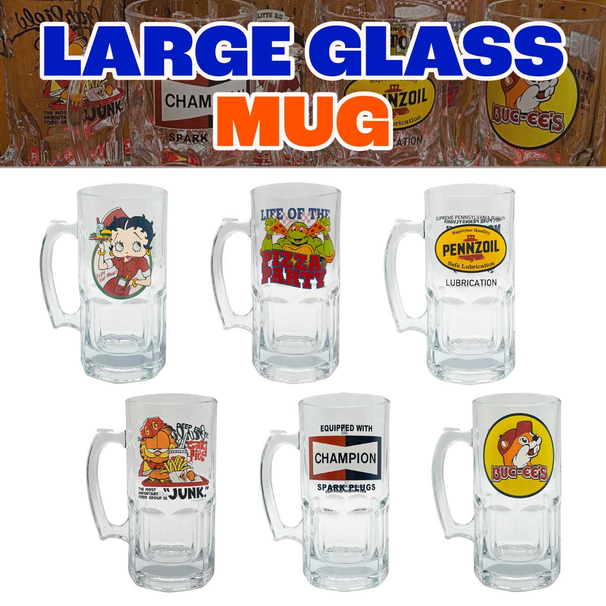 【大容量ビアジョッキ☆】【ダイナー気分♪】BEER MUG LARGE GLASS MUG■ラージグラスマグ