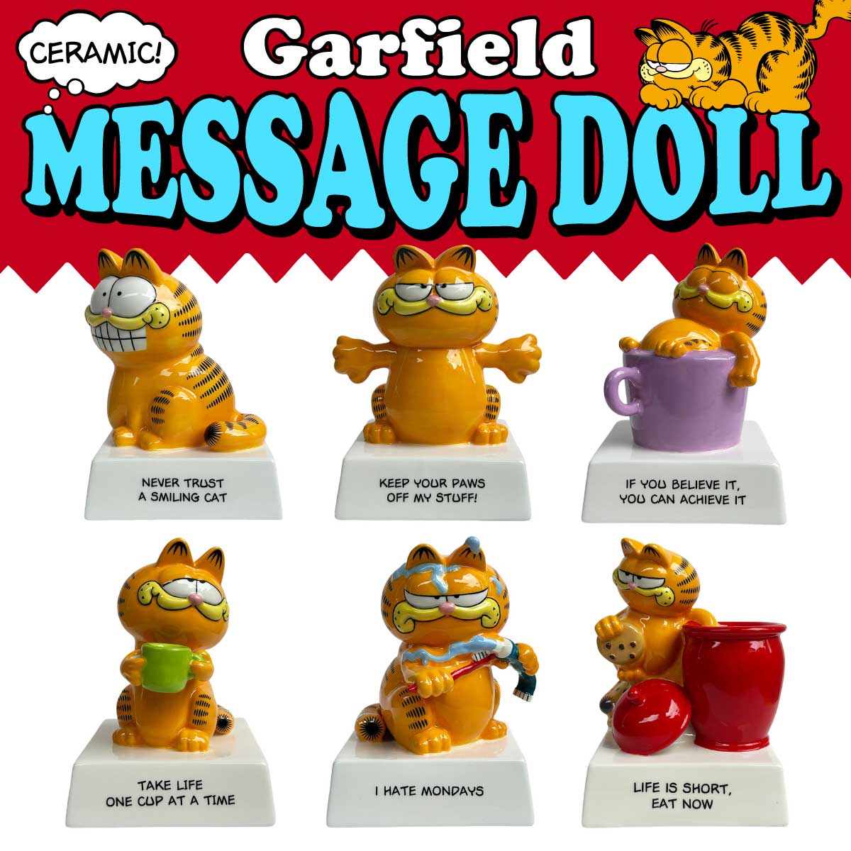【デスクの相棒に！】【ヴィンテージ風】フィギュア GARFIELD MESSAGE DOLL ■セラミックメッセージドール