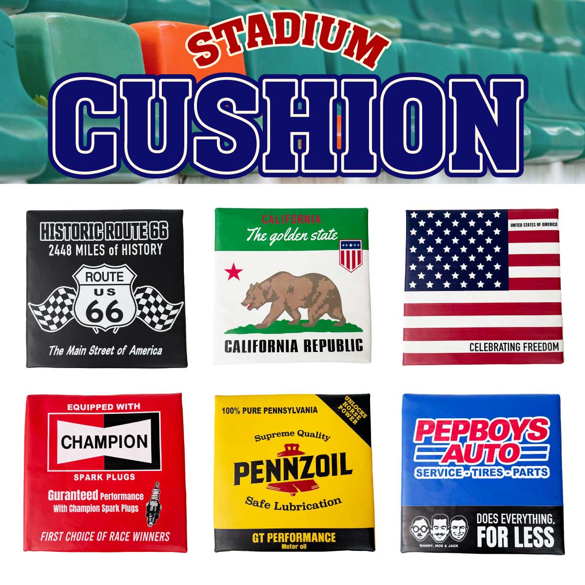 【タフに使うアメリカンクッション☆】【視線を奪うアメリカンカラー！】STADIUM CUSHION■スタジアムクッション