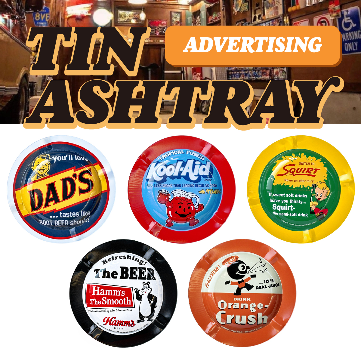 【ブリキでレトロスタイル！】【ポップ＆ユーモラス】灰皿 TIN ASHTRAY ADVERTISING■ティンアッシュトレイ