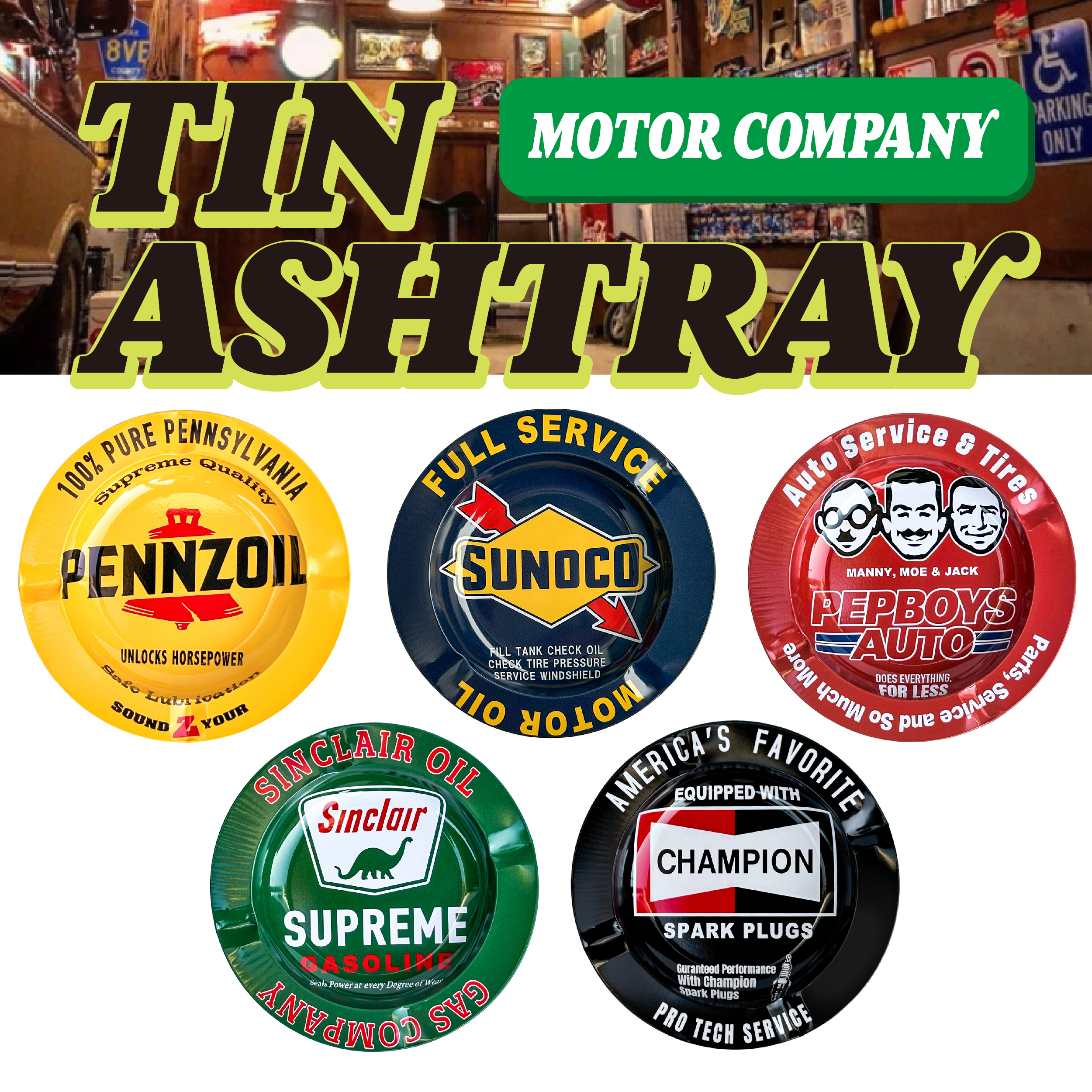 【ブリキでレトロスタイル！】【クール＆タフ】MOTOR COMPANY 灰皿 TIN ASHTRAY■ティンアッシュトレイ