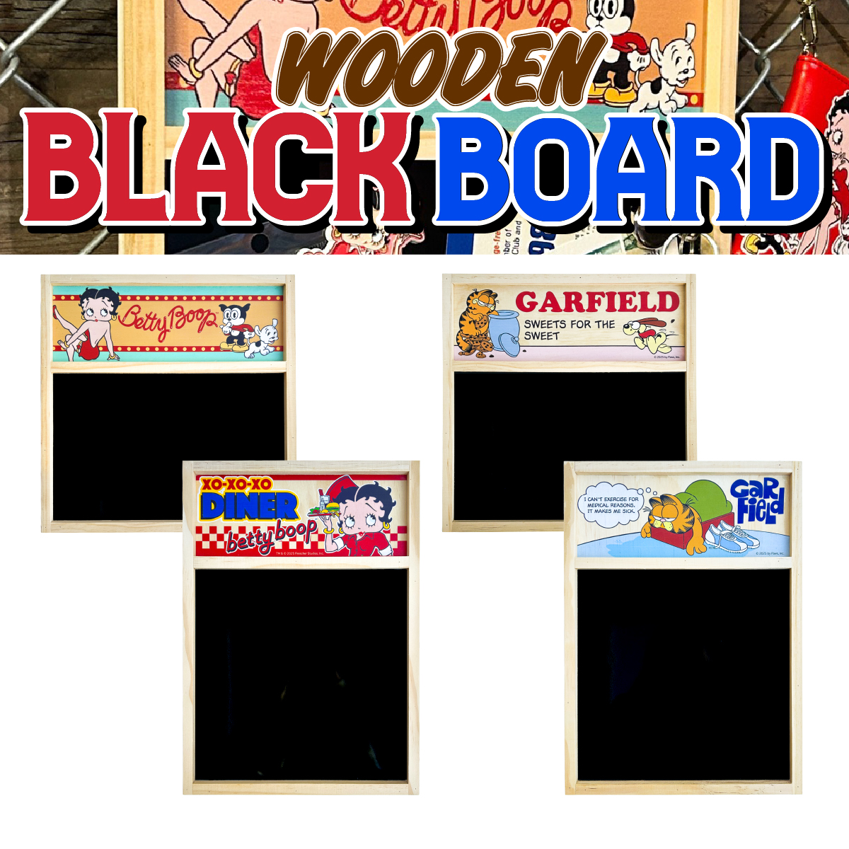 【BETTY & GARFIELD】【立て置き/壁掛け 2WAY☆】WOODEN BLACK BOARD ◾️ウッドブラックボード
