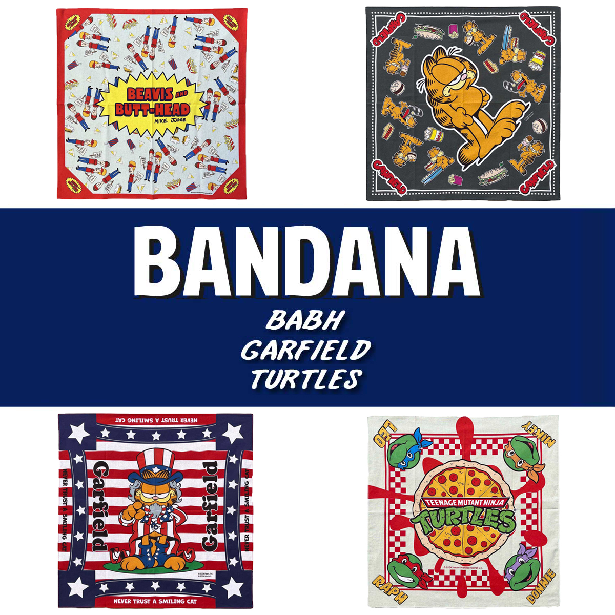 【可愛くて便利！】【マルチに使える！】BANDANA  Beavis and Butt-Head GARFIELD TURTLES ■バンダナ