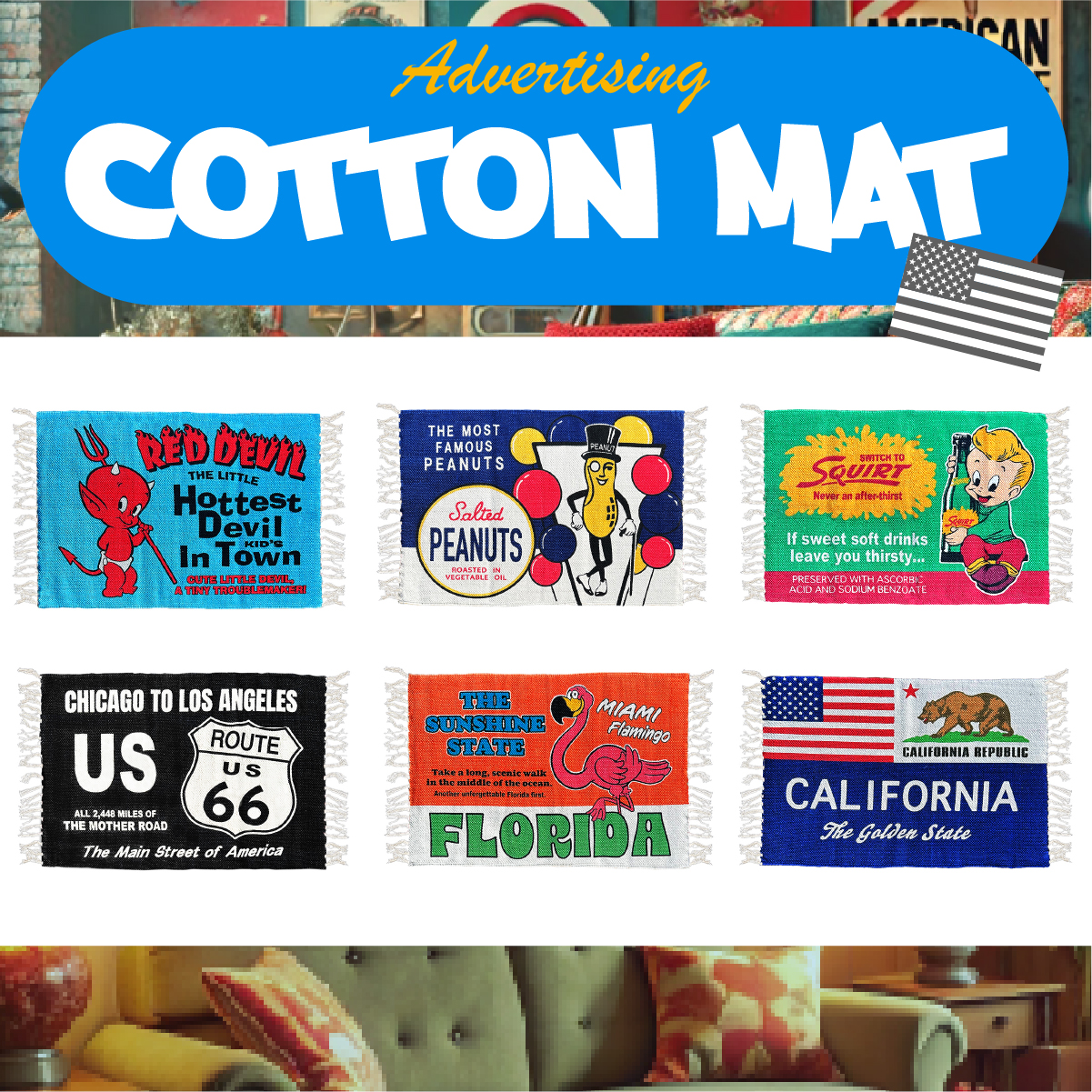【新柄登場！】【COTTON MAT】 ADVERTISING◾️コットンフロアマット / コットンキッチンマット