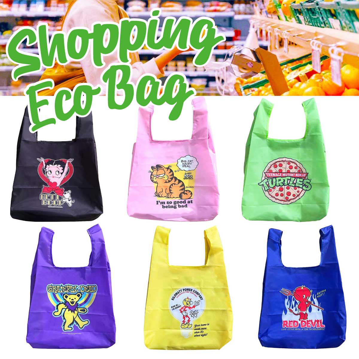 【新柄登場☆】【センス抜群！】他では見ない！イカしたデザイン！！SHOPPING ECO BAG ◾️ショッピングエコバッグ
