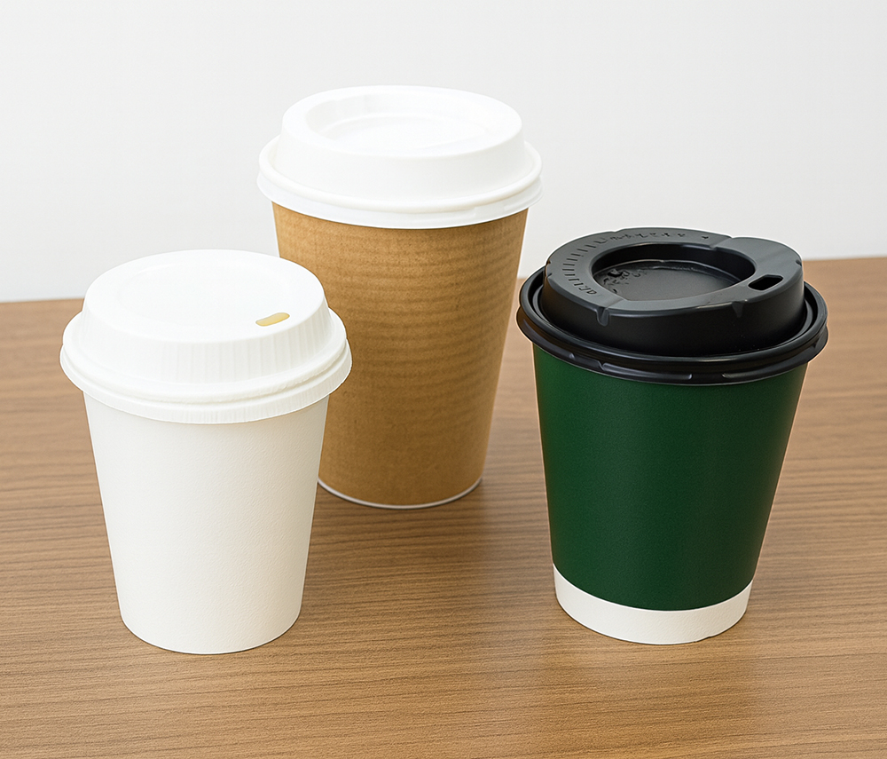 蓋付きの紙コップが3つ並んでいる画像cuplid