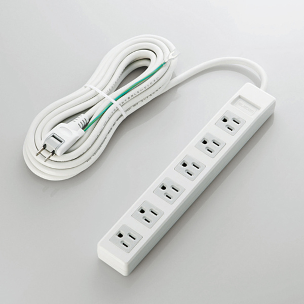 ★訳アリ商品★電源タップ/OAﾀｯﾌﾟ/3P/6個口/2Pｽｲﾝｸﾞﾌﾟﾗｸﾞ/5m/ﾎﾜｲﾄ
