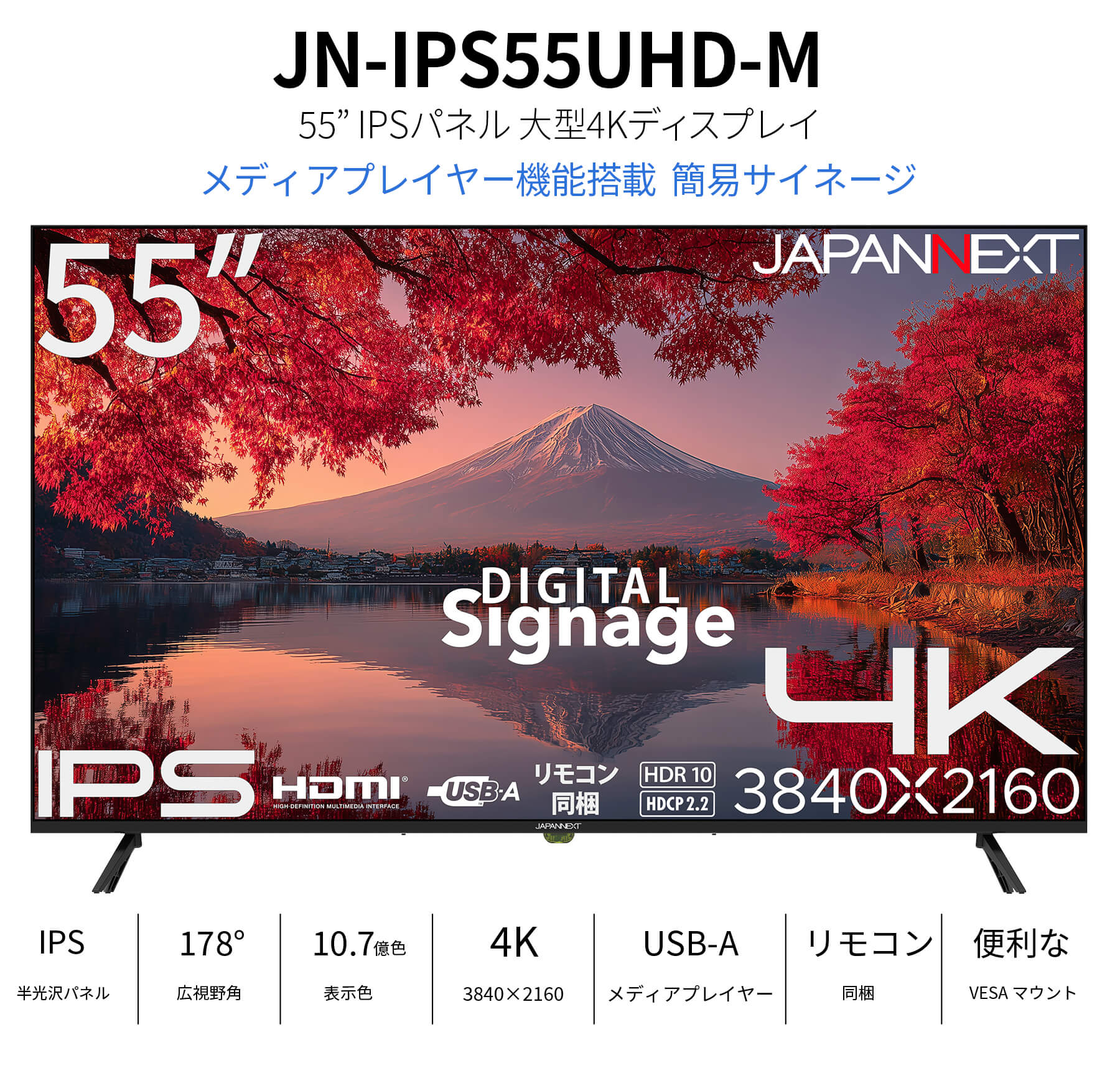【メーカー直送】<2年保証モデル>JAPANNEXT 55インチ IPSパネル搭載 4K液晶モニター JN-IPS55UHD-M