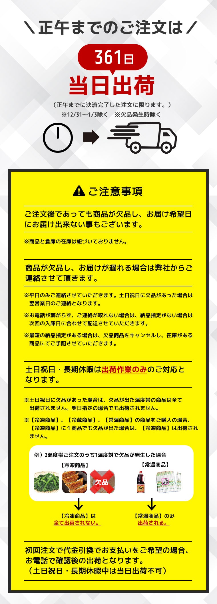 当日出荷について