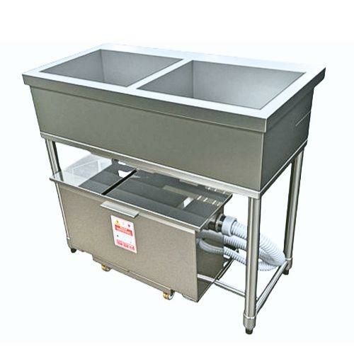 【テンポス】グリストラップ付二槽シンク バックガードなし 2GT-945 幅900×奥行450×高さ800mm