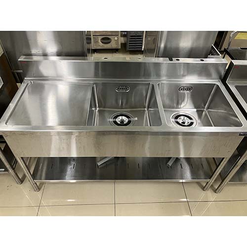 二槽シンク 水切り付き BGあり 幅1500×奥行600×高さ800 【奈良店在庫】