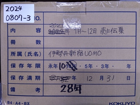 新宿伊勢丹メンズ　2021年　売上伝票（2031/12/31）