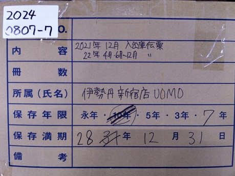 新宿伊勢丹メンズ　2022年　入出庫伝票（2029/12/31）