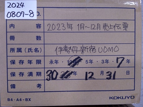 新宿伊勢丹メンズ　2023年　売上伝票（2033/12/31）