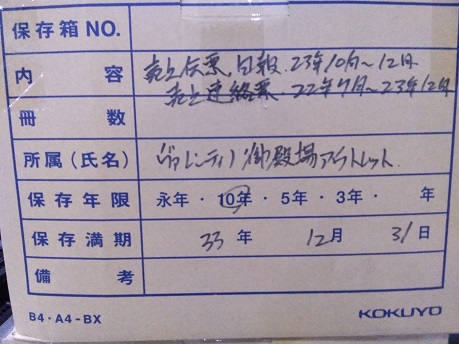 御殿場アウトレット"2023年10月～2023年12月 【売上伝票，日報】 保存期間2033年12月31日迄"